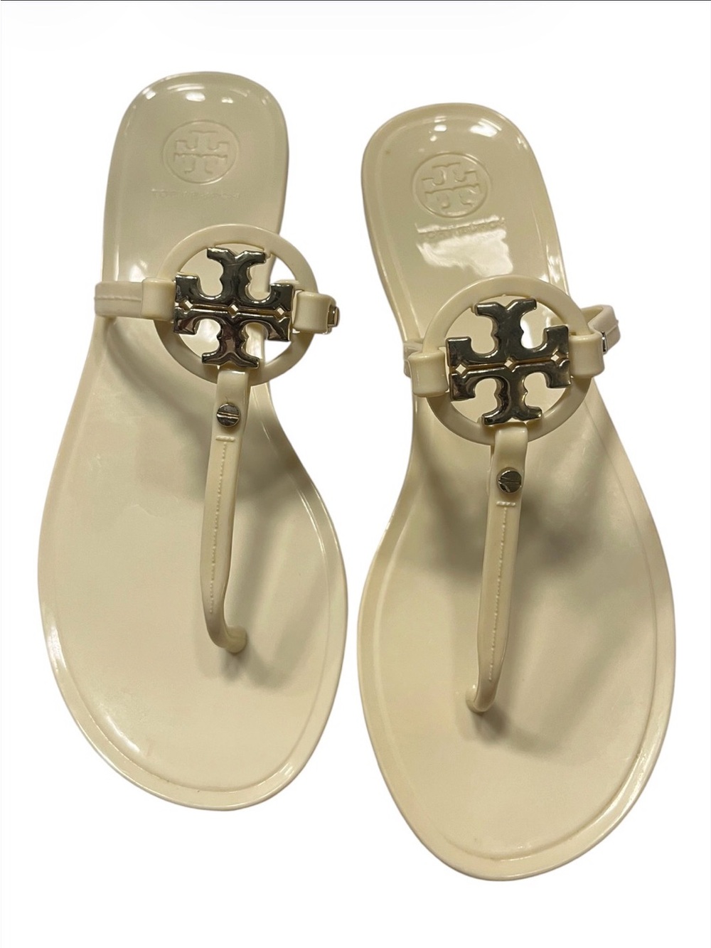 Tory Burch Mini Miller Jelly Sandals Butter Yellow Cream, Gold Logo Size 6